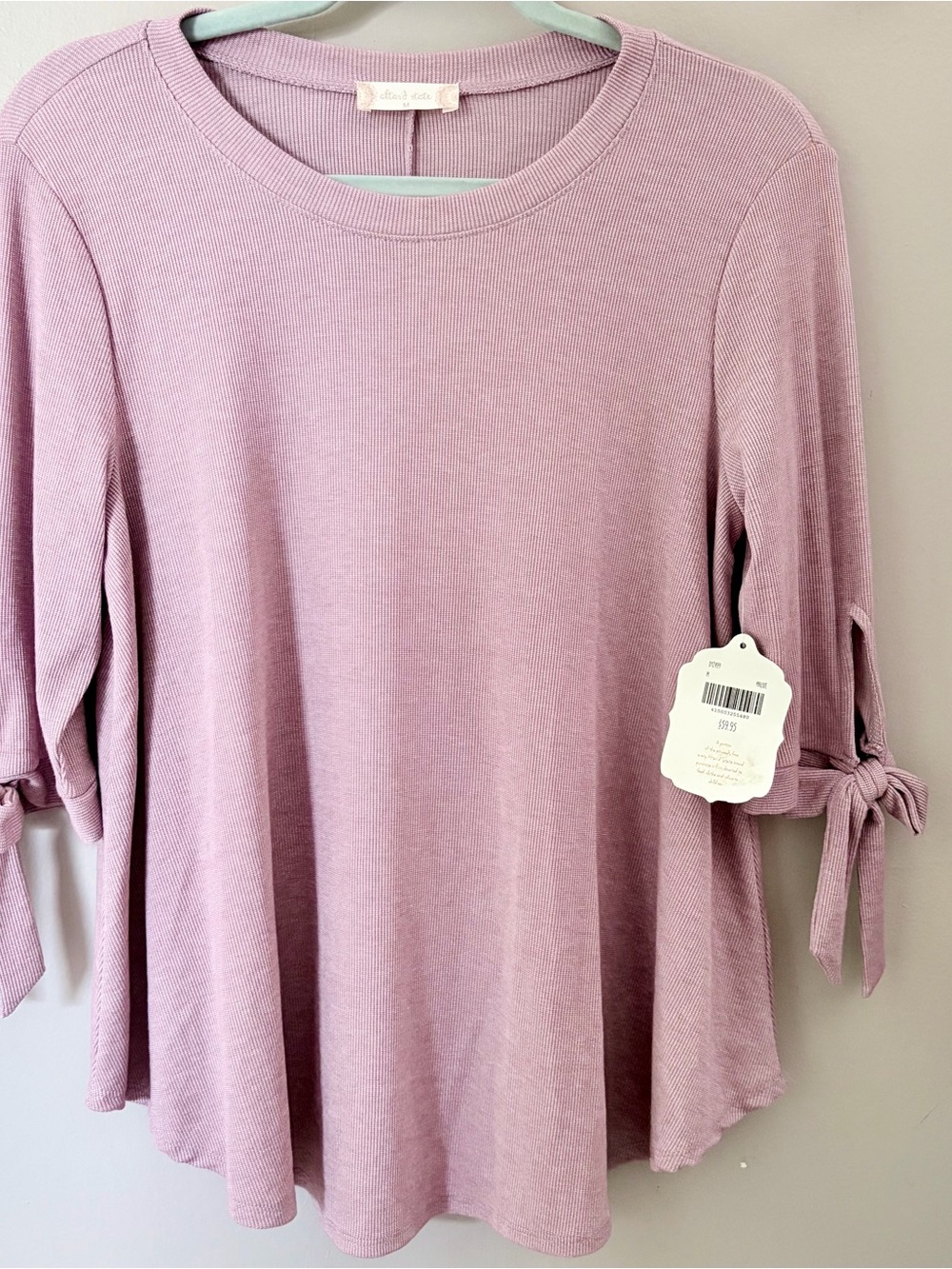 Altar'd State Cottagecore Dusty Mauve Ribbed Tie Sleeve Top Medium NWT
